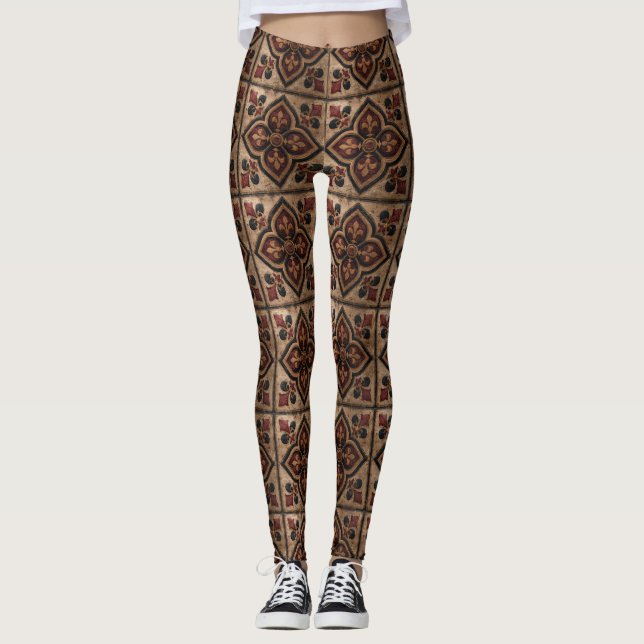 Gothic Carved Woodwork Pattern (3) Leggings (Front)