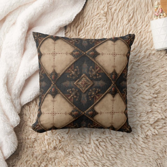 Gothic Carved Woodwork Pattern (4) Throw Pillow (Blanket)
