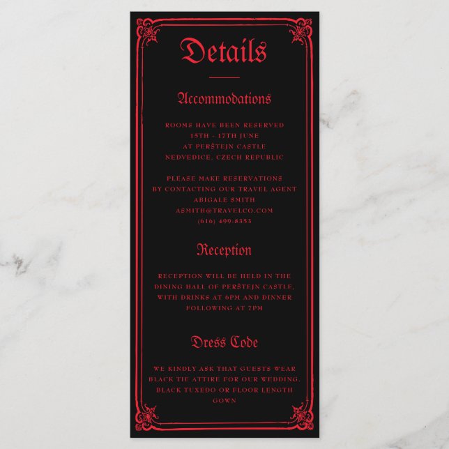 Gothic Castle Black Red Wedding Enclosure Card (Front)