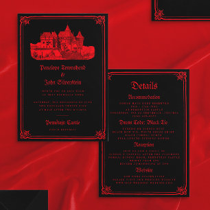Gothic Castle Border Black Double Sided Wedding  Invitation