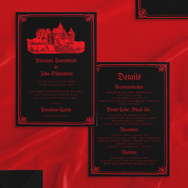 Gothic Castle Border Black Double Sided Wedding  Invitation (Gothic Castle Border Black Double Sided Wedding Invitation)
