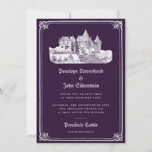 Gothic Castle Dark Fairytale Purple Wedding  Invitation