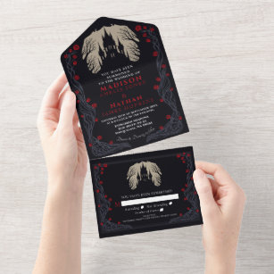 Gothic Castle Floral Halloween Wedding  All In One Invitation