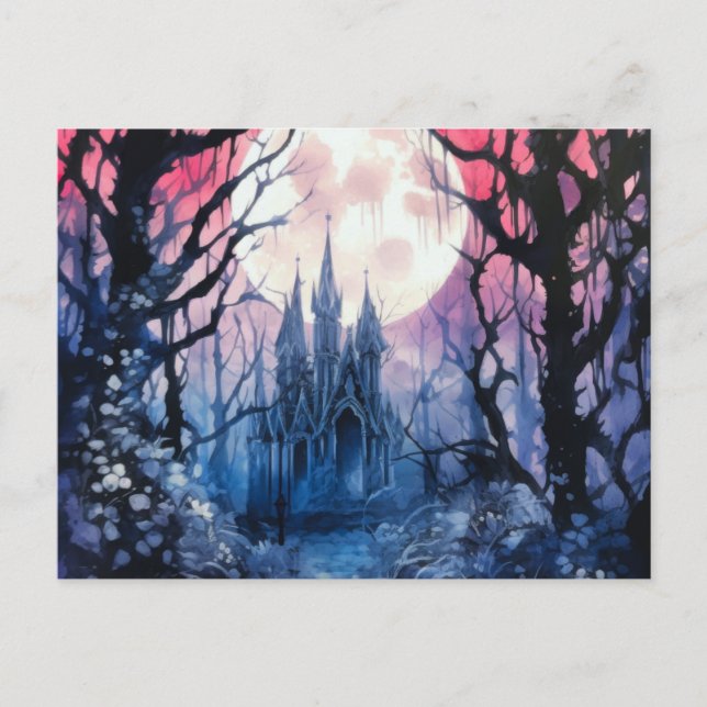 Gothic Castle Full Moon Forest Halloween Holiday Postcard (Front)