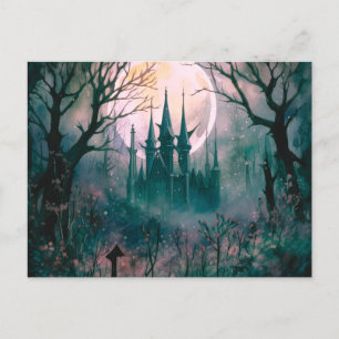 Gothic Castle Full Moon in the Forest Halloween Holiday Postcard