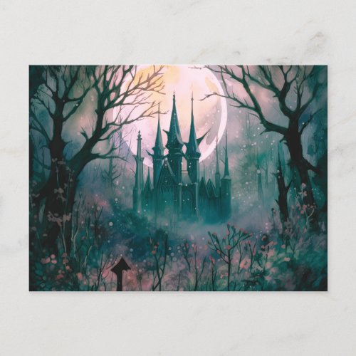 Gothic Castle Full Moon in the Forest Halloween Holiday Postcard