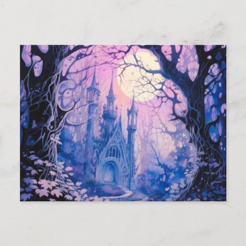 Gothic Castle Full Moon in the Forest Halloween Holiday Postcard