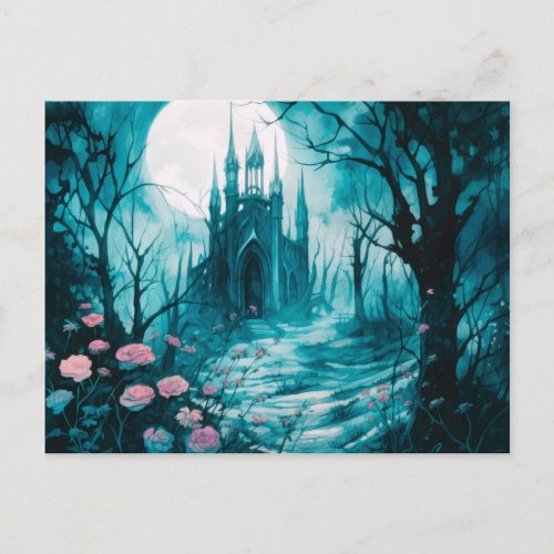 Gothic Castle Full Moon in the Forest Halloween Holiday Postcard