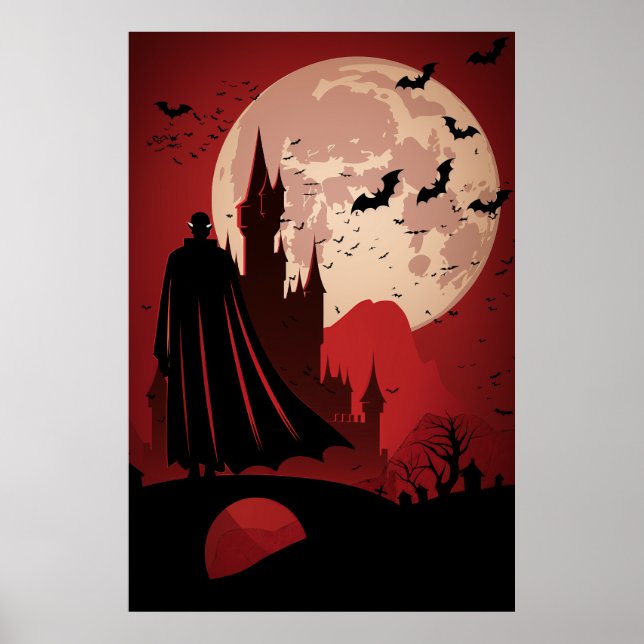 Gothic Castle Under a Full Moon by Bram Stoker Pos Poster (Front)