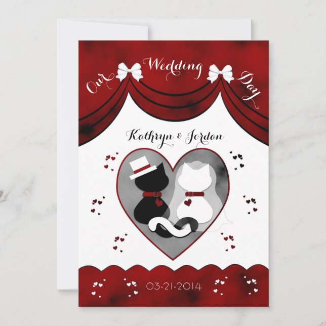 Gothic Cat Bride & Groom Wedding Invitations (Front)