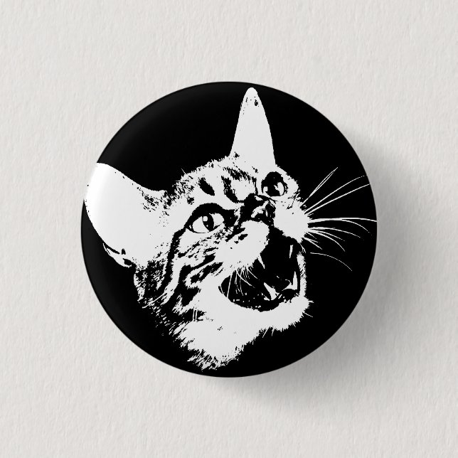 Gothic Cat Feral Evil Scary Growl Fangs Button (Front)