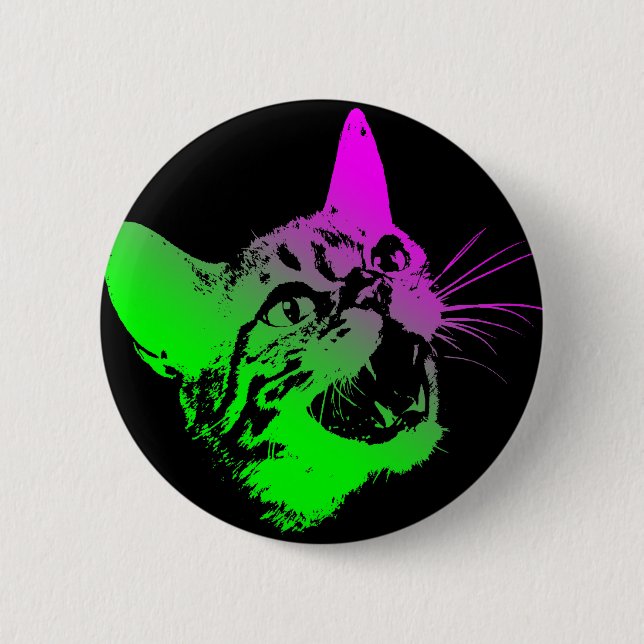 Gothic Cat Feral Evil Scary Growl Fangs Pinback Button (Front)