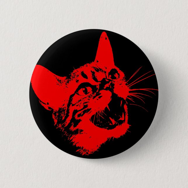 Gothic Cat Feral Evil Scary Growl Fangs Pinback Button (Front)