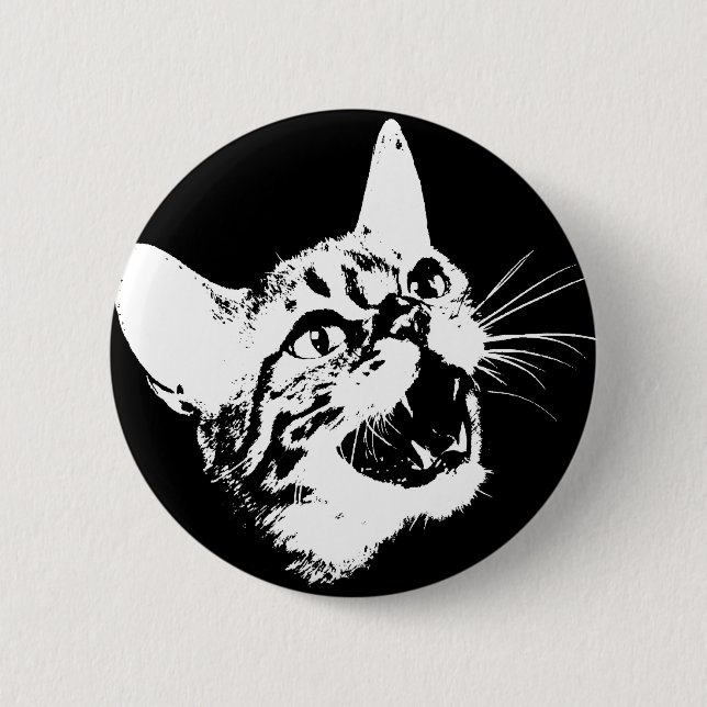 Gothic Cat Feral Evil Scary Growl Fangs Pinback Button (Front)