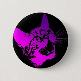 Gothic Cat Feral Evil Scary Growl Fangs Pinback Button