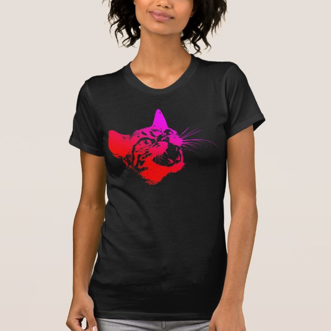 Gothic Cat Feral Evil Scary Growl Fangs T-Shirt (Front)
