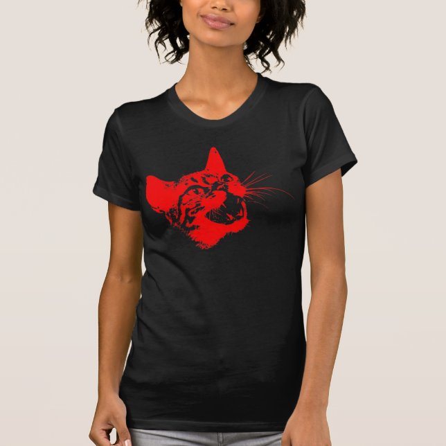Gothic Cat Feral Evil Scary Growl Fangs T-Shirt (Front)