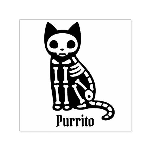 Gothic Cat Skeleton with Custom Name   Self_inking Stamp