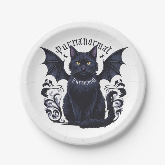 Gothic Cat with Bat Wings Paper Plates (Front)