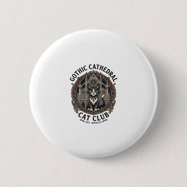 Gothic Cathedral Cat Cat Graphic Tee Art - Gothic  Button (Front)