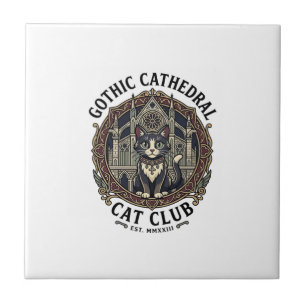 Gothic Cathedral Cat Cat Graphic Tee Art - Gothic Ceramic Tile