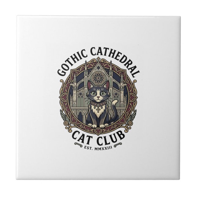Gothic Cathedral Cat Cat Graphic Tee Art - Gothic  Ceramic Tile (Front)