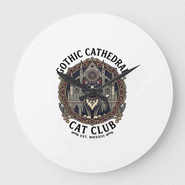 Gothic Cathedral Cat Cat Graphic Tee Art - Gothic  Large Clock (Front)