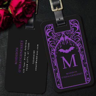 Gothic Cathedral Purple Black Vampire Monogram Luggage Tag
