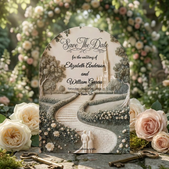 Gothic Cathedral Romantic Garden Illustration Save The Date (Creator Uploaded)
