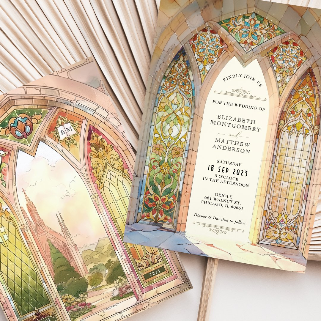 Gothic Cathedral Stained Glass Wedding                    Invitation