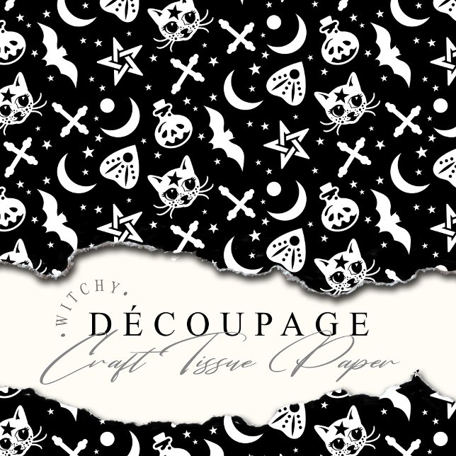 Gothic Cats Witchcraft Pentagrams Decoupage Tissue Paper (Add a Witchy Vibe to your furnishings or enhance your gift giving with this magical decoupage paper.)