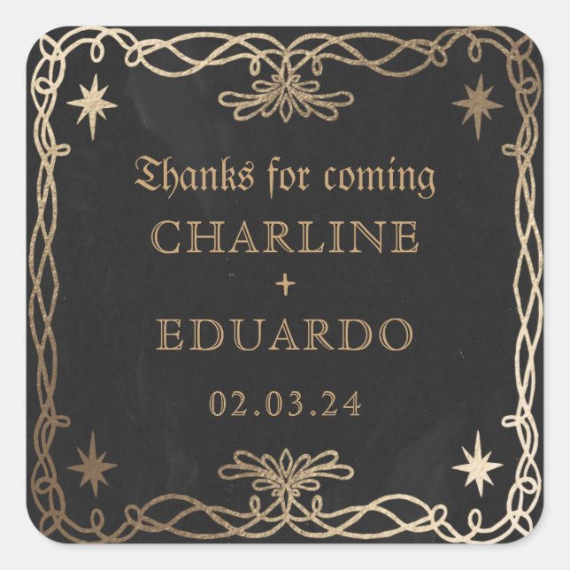 Gothic Celestial Fantasy Gold Ivy Wedding  Square Sticker (Front)