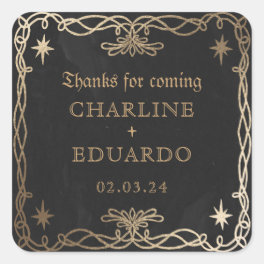 Gothic Celestial Fantasy Gold Ivy Wedding Square Sticker