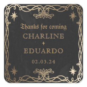 Gothic Celestial Fantasy Gold Ivy Wedding  Square Sticker
