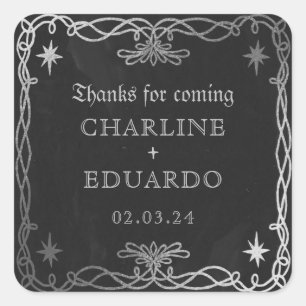 Gothic Celestial Fantasy Silver Ivy Wedding Square Sticker