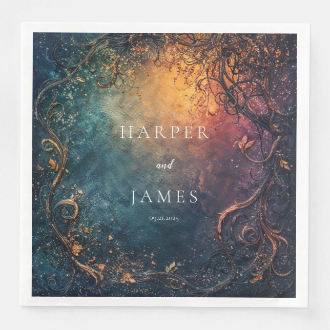 Gothic Celestial Gold Vine Abstract Nebula Luxury Paper Dinner Napkins (Front)