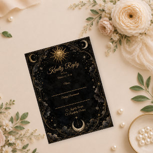 Gothic Celestial Sun Moon Wedding RSVP Card