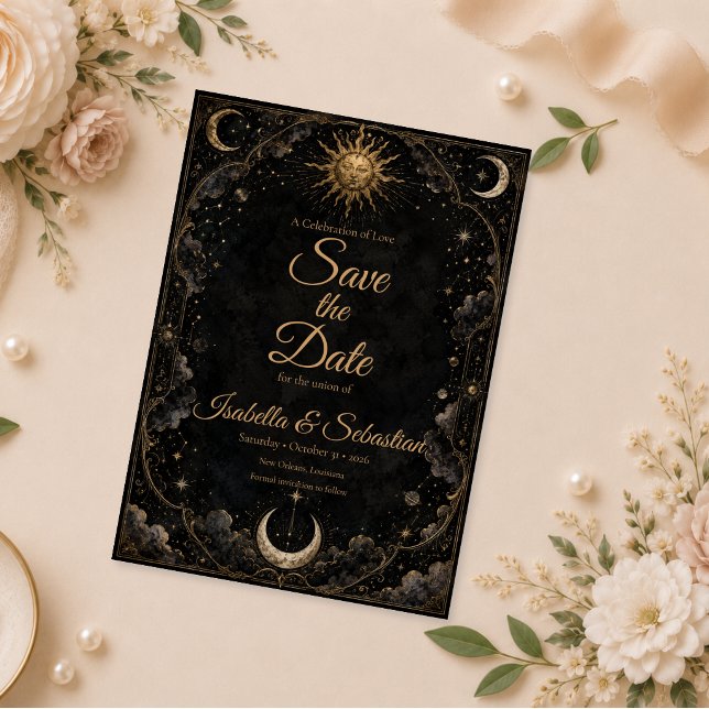 Gothic Celestial Sun Moon Wedding Save The Date (Creator Uploaded)