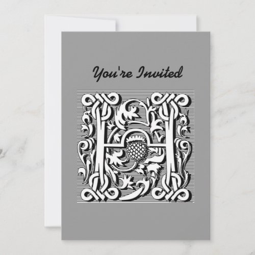 gothic celtic calligraphy renaissance monogram H Invitation