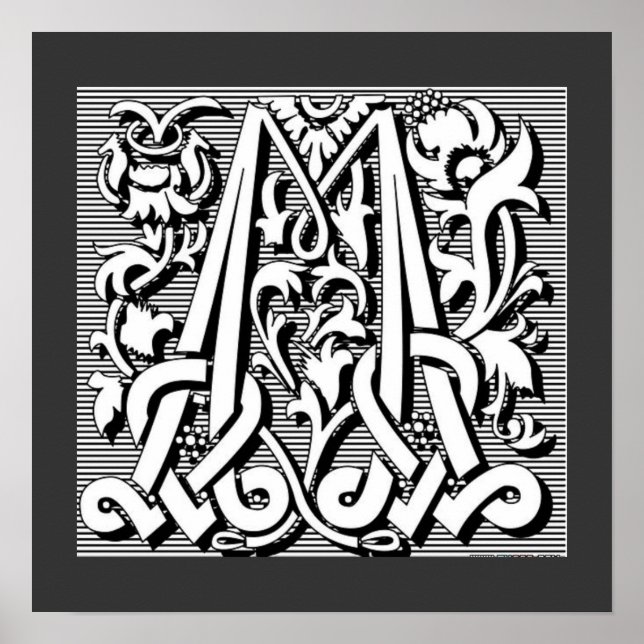 gothic celtic calligraphy renaissance monogram M Poster (Front)