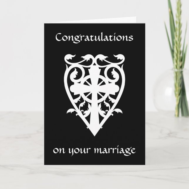 Gothic celtic cross in heart white congratulations card (Front)