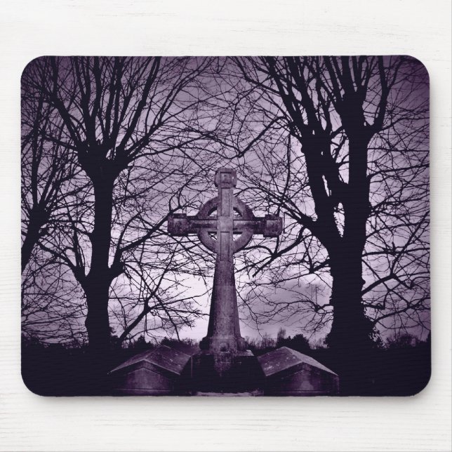 Gothic celtic cross tombstone purple version mouse pad (Front)