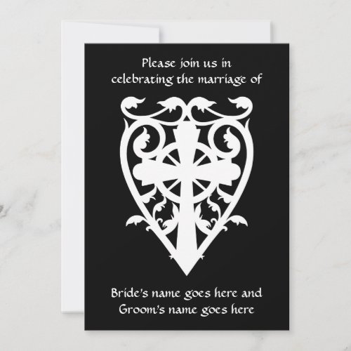 Gothic cemetery celtic cross in heart in white invitation