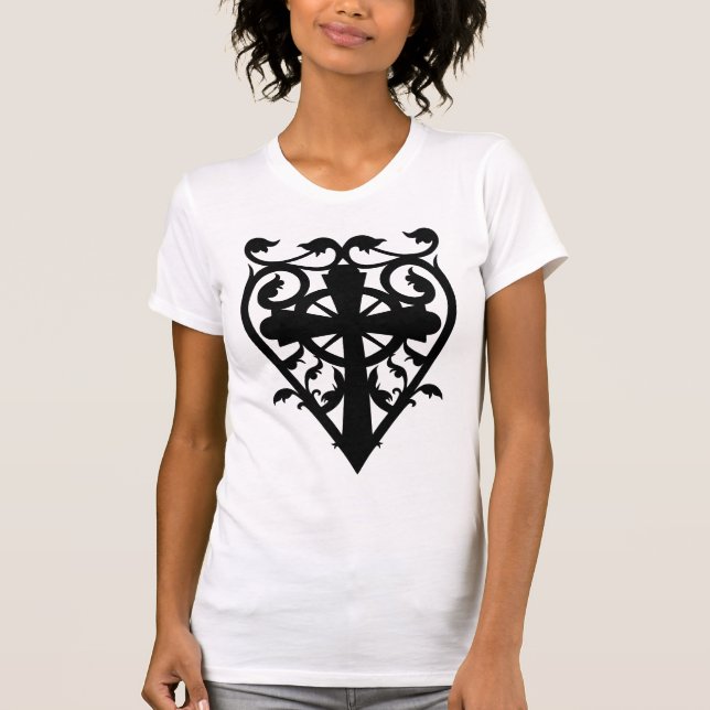 Gothic cemetery celtic cross in heart T-Shirt (Front)