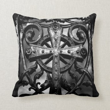 Gothic Cemetery Cross Crypt Door Spooky Throw Pillow by TheHopefulRomantic at Zazzle