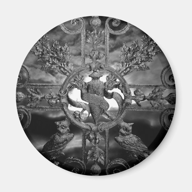 Gothic cemetery gate owls magnet (Front)