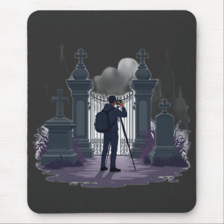 Gothic Cemetery Gate Silhouette Mouse Pad
