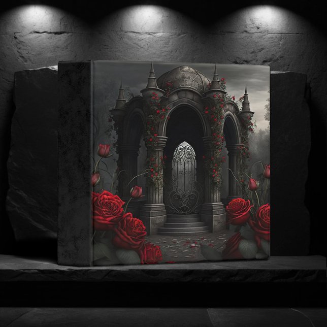 Gothic Cemetery Gazebo with Red Roses at Night 3 Ring Binder (Creator Uploaded)