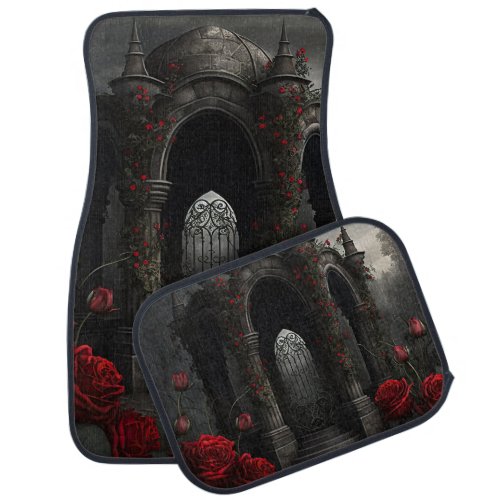 Gothic Cemetery Gazebo with Red Roses at Night Car Floor Mat