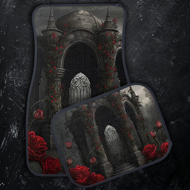 Gothic Cemetery Gazebo with Red Roses at Night Car Floor Mat (Creator Uploaded)